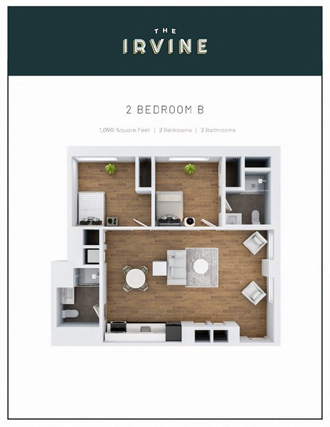 Floor plan for 2 beds, 2 baths, 1090 sqft